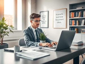 Candidato preparando currículo para vagas de assistente de RH